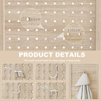 5.6 Ft. Tall 8-Panel Room Divider, Pegboard Panel Folding Privacy Screen, Partition Wall Divider for Bedroom, Natural
