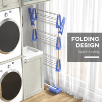 3-Tier Foldable Clothes Drying Rack, Stainless Steel Laundry Rack with 2 Side Wings and 6 Castors, Collapsible Adjustable Clothes Airer for Indoor Outdoor, Blue