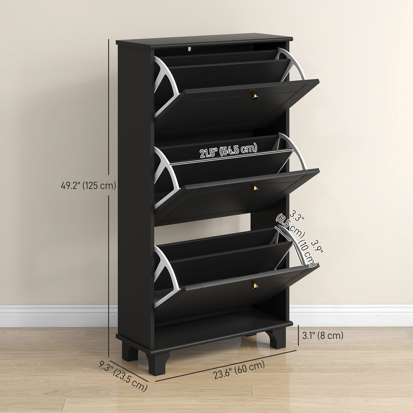 Narrow Shoe Storage with 3 Flip Drawers and Adjustable Shelves, Shoe Cabinet Organizer for 12 Pairs of Shoes, Black