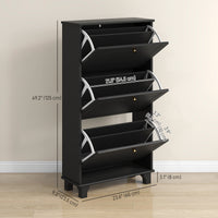 Narrow Shoe Storage with 3 Flip Drawers and Adjustable Shelves, Shoe Cabinet Organizer for 12 Pairs of Shoes, Black