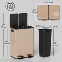 Garbage Bin, Soft-Close Trash Can with Foot Pedal, 2x7.4 Gal (2x28 L) Garbage Can with Removable Inner Buckets, SGold