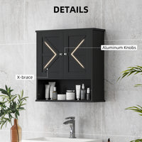 Farmhouse Bathroom Medicine Cabinet, Wall Cabinet with Barn Doors, and Adjustable Shelf for Laundry Room, Black