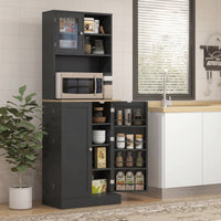66.5" Tall Kitchen Pantry Cabinet, Kitchen Hutch, Microwave Cabinet with Adjustable Shelves for Dining Room, Black