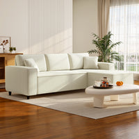 Corner Sofa with Changeable Chaise, Corduroy L-Shaped Sectional Sofa with Pocket Spring, 2 Pillows, Cream White