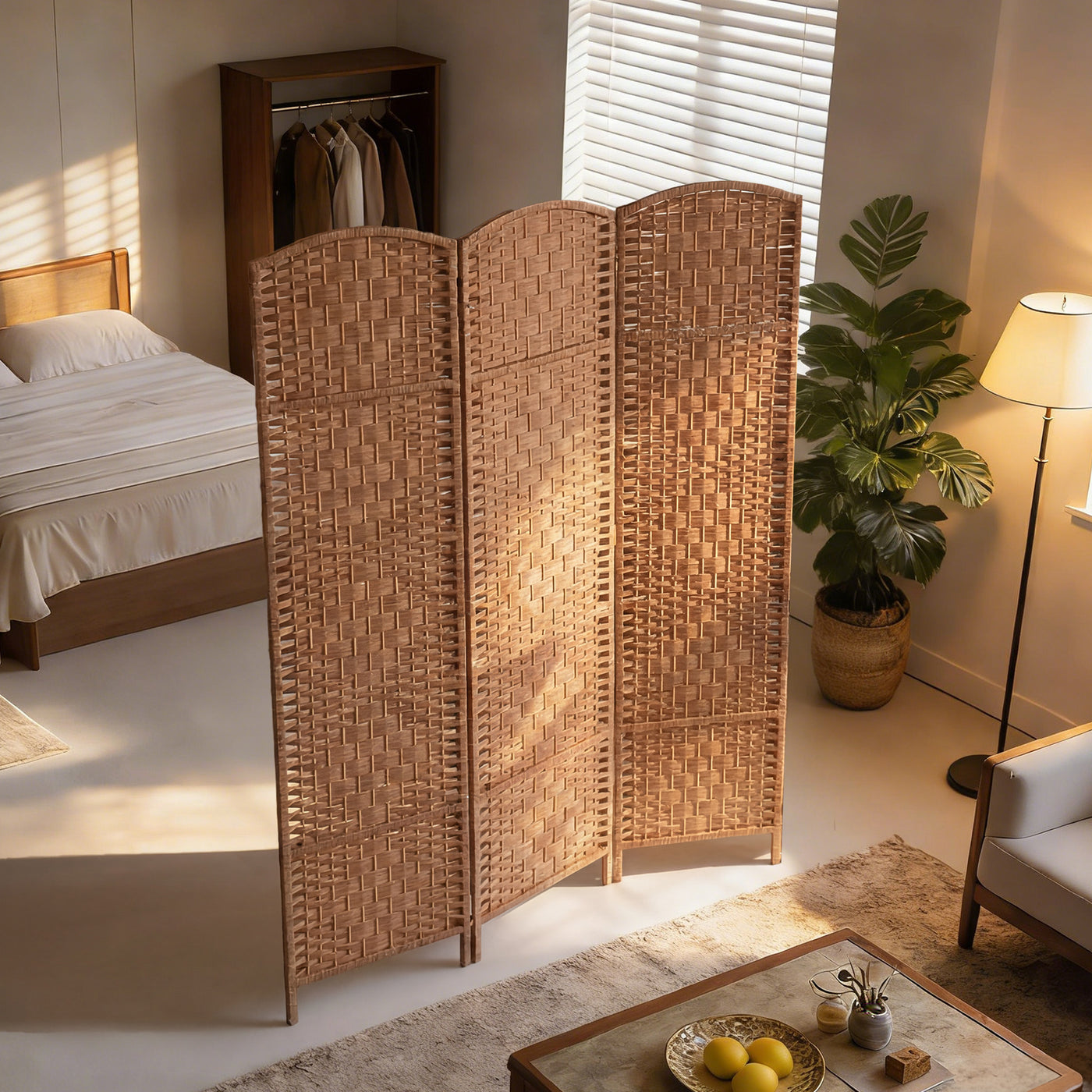 6ft Folding Room Divider, 3 Panel Wall Partition with Wooden Frame for Bedroom, Home Office, Natural