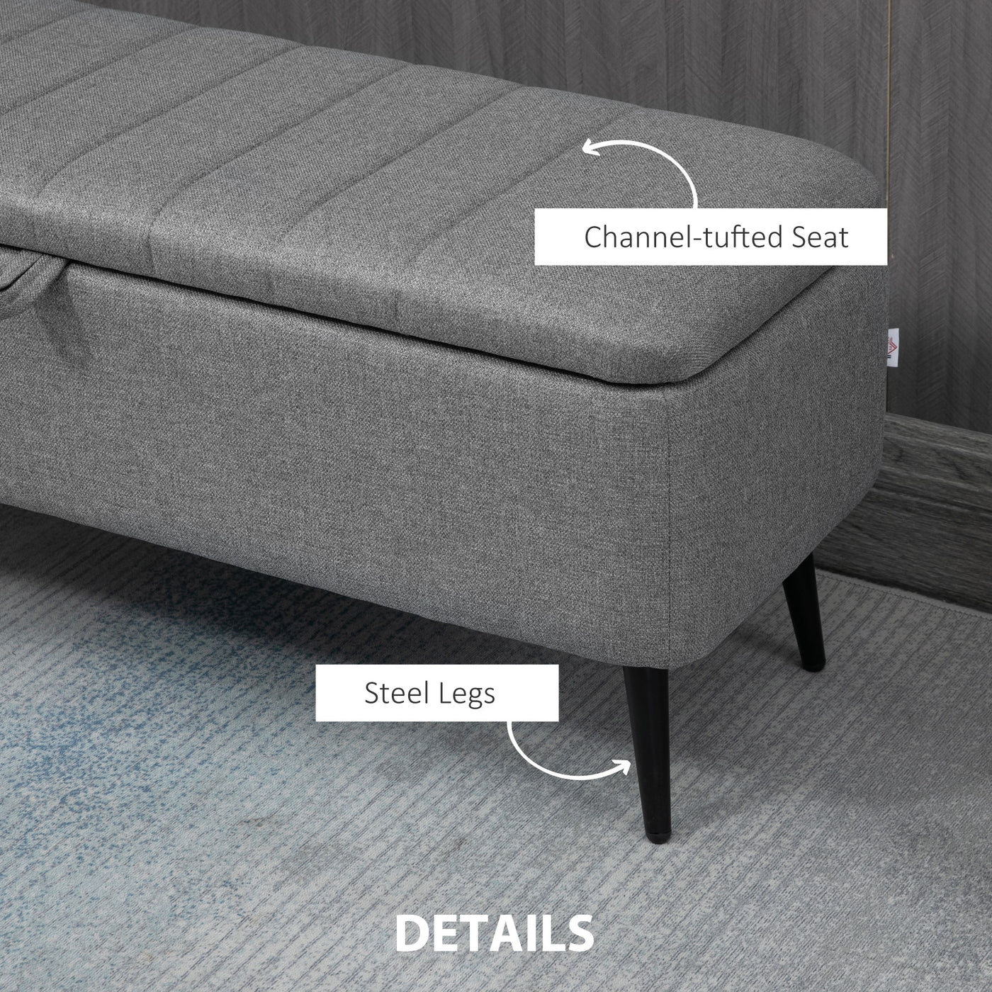40" Ottoman with Storage, Linen Upholstered Storage Ottoman Bench with Steel Legs for Living Room, Bedroom Grey