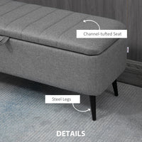 40" Ottoman with Storage, Linen Upholstered Storage Ottoman Bench with Steel Legs for Living Room, Bedroom Grey