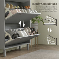 Entryway Shoe Storage Small Modern Flip-Flop Shoe Cabinet with 3 Flip Drawers Adjustable Shelves for 24 Pairs of Shoes, Grey