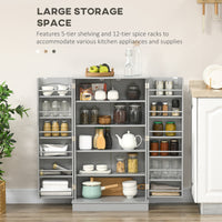 41" Storage Cabinet, 2-Door Kitchen Pantry Cabinet with 5-tier Shelving, 12 Spice Racks and Adjustable Shelves, Grey