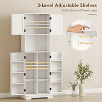 71.5" Tall Pantry Cabinet, Farmhouse Kitchen Storage Cabinet with Adjustable Shelves, 8 Door Spice Racks, White