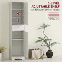 67" Tall Bathroom Cabinet, Slim Bathroom Storage Cabinet with 2 Doors, Drawer and Adjustable Shelf, White Wood Grain