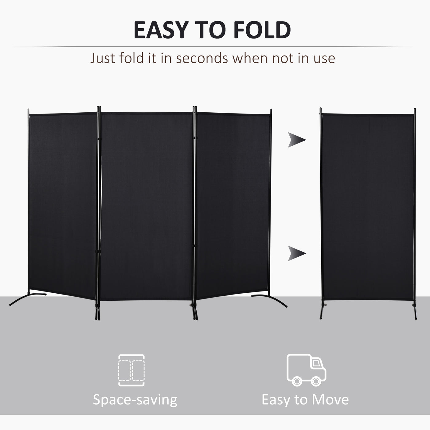 6' 3 Panel Room Divider, Double Hinged Folding Wall Divider, Indoor Privacy Screen for Home Office,  Charcoal Grey