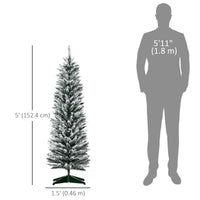 5ft Tall Pencil Artificial Christmas Tree, Holiday Décor with Snow Flocked Branches, Green
