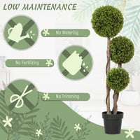 45 Inch Potted Fake Plant, Artificial Boxwood Topiary Tree, Triple Ball Tree for Indoor and Outdoor, Green