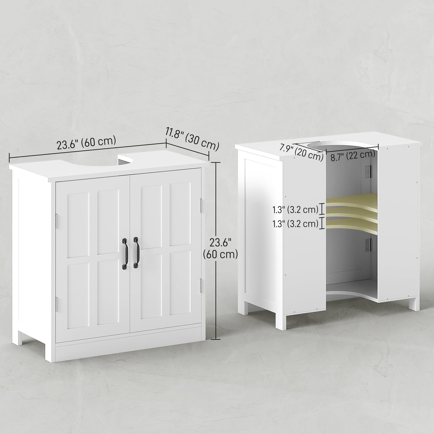 Pedestal Under Sink Cabinet, Bathroom Vanity Cabinet Storage with Double Doors and Adjustable Shelf, White