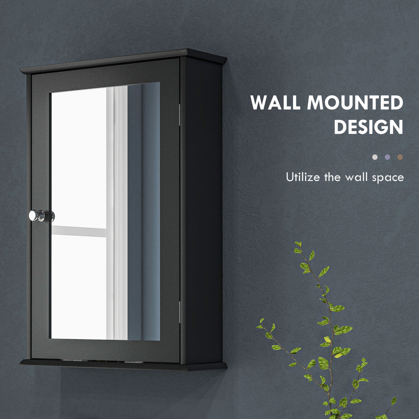 Bathroom Mirror Cabinet, Wall Mounted Medicine Cabinet with Door and Shelves, Black