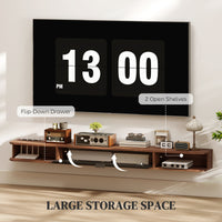 71" Floating TV Stand for TVs up to 75 Inch, Wall Mounted Media Console with Flip Drawer and 2 Open Shelves, Walnut