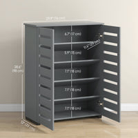 Shoe Storage Cabinet, Shoe Cabinet with 2 Slatted Doors for 15 Pairs of Shoes, Dark Grey