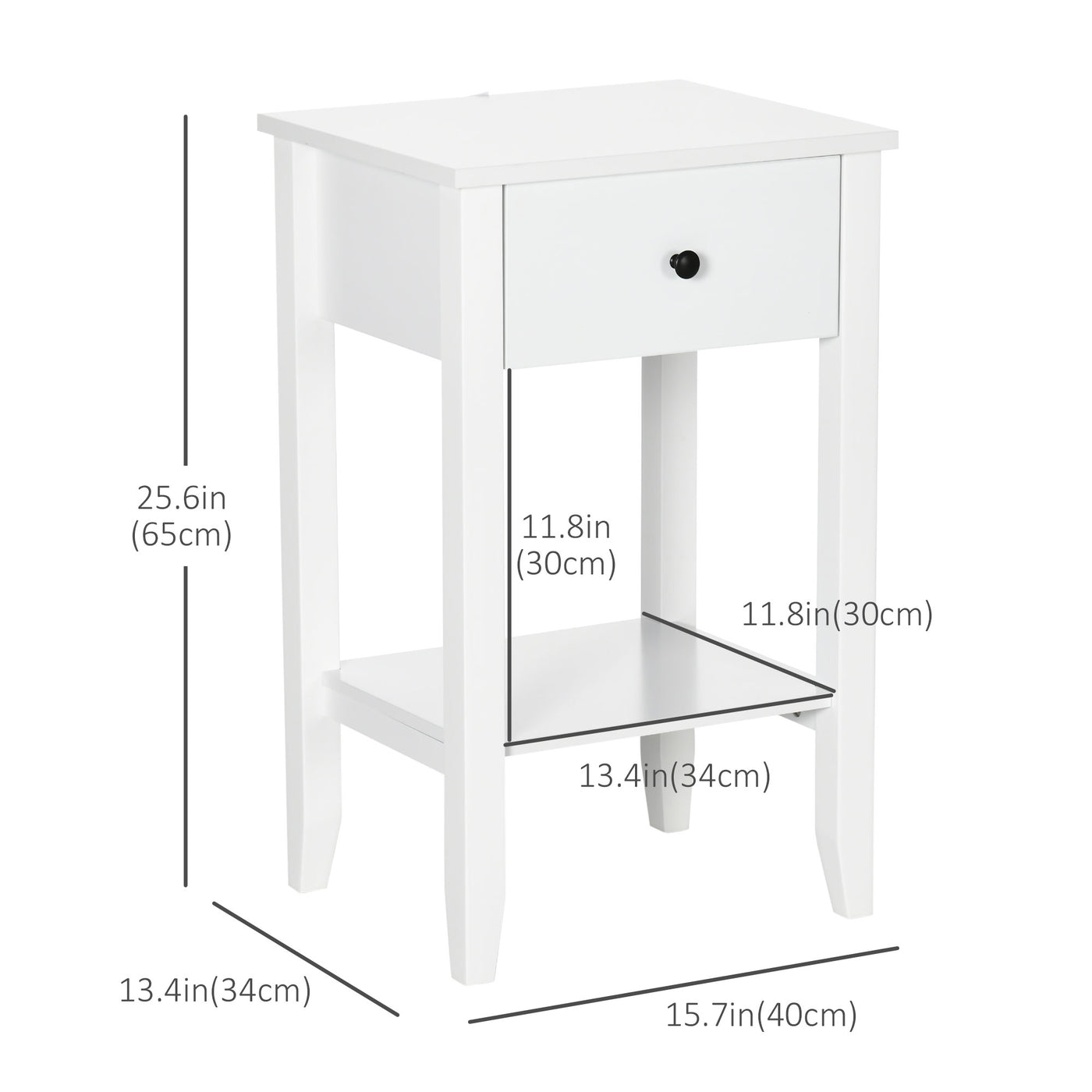 Side Table Set of 2, End Tables with Drawer and Bottom Shelf, 2-tier Nightstand for Bedroom, Living Room, White