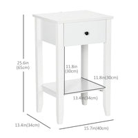 Side Table Set of 2, End Tables with Drawer and Bottom Shelf, 2-tier Nightstand for Bedroom, Living Room, White