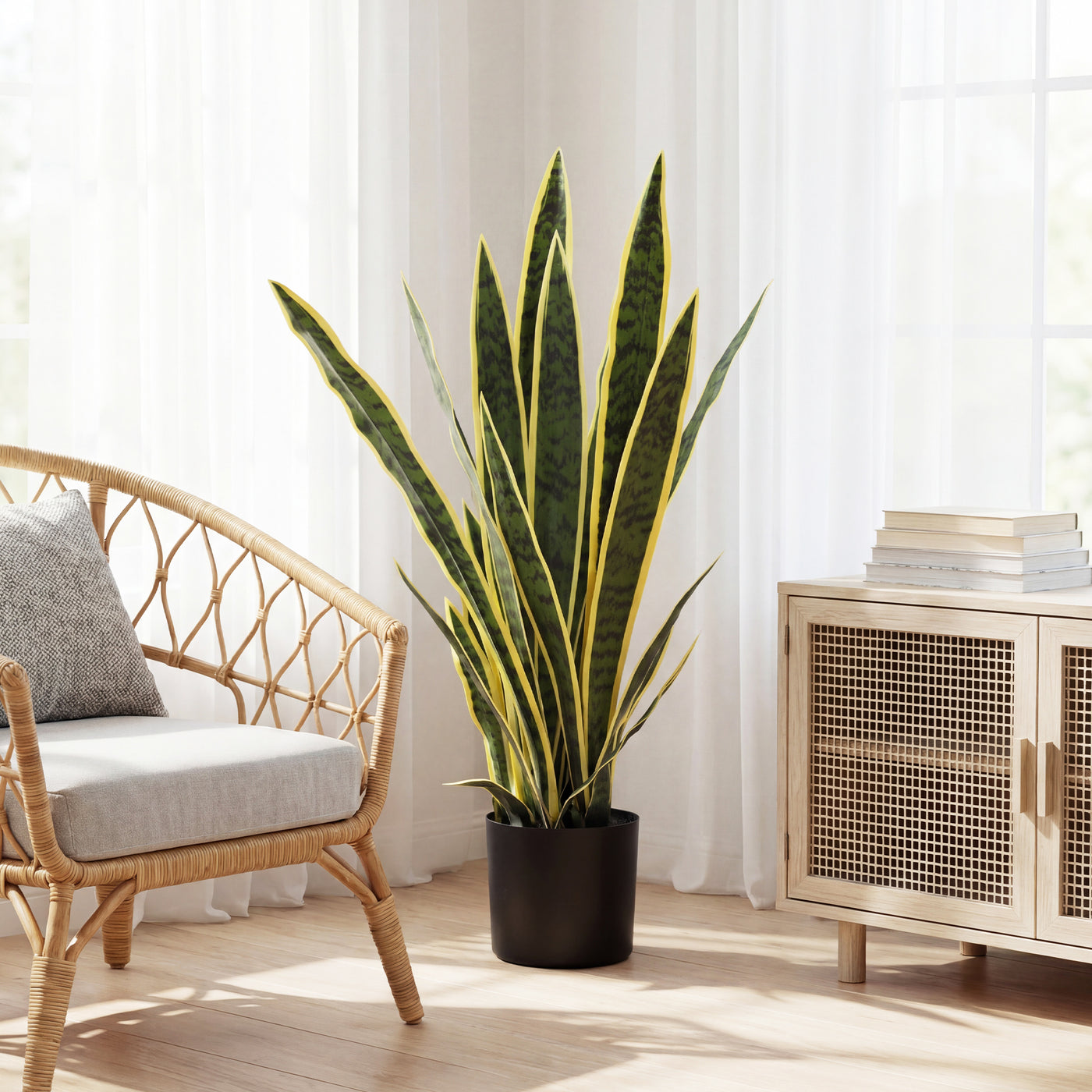 30" Artificial Snake Plant with 21 Leaves in Pot, Decorative Fake Plant for Home, Office, and Living Room, Green