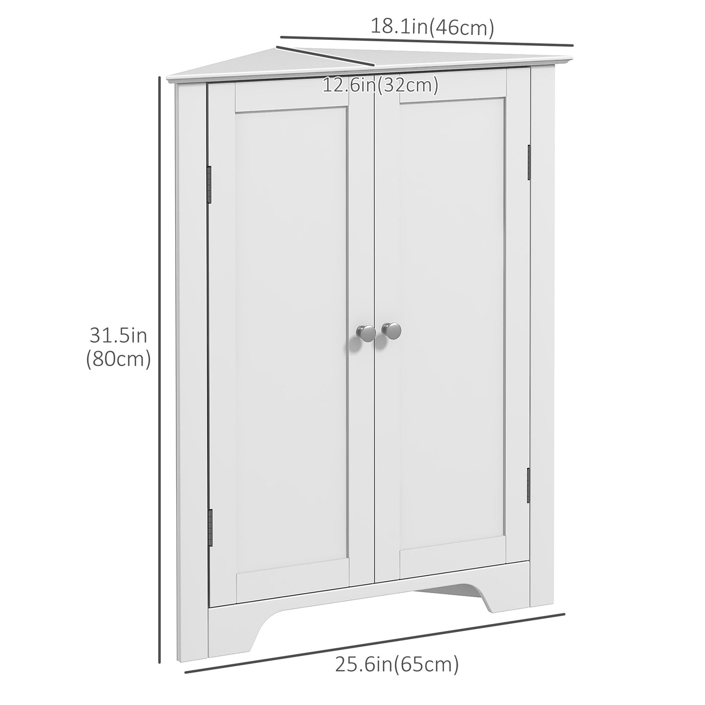 Modern Bathroom Storage Cabinet, Corner Cabinet with Doors, Bathroom Cabinet with Adjustable Shelf and Recessed Door, White