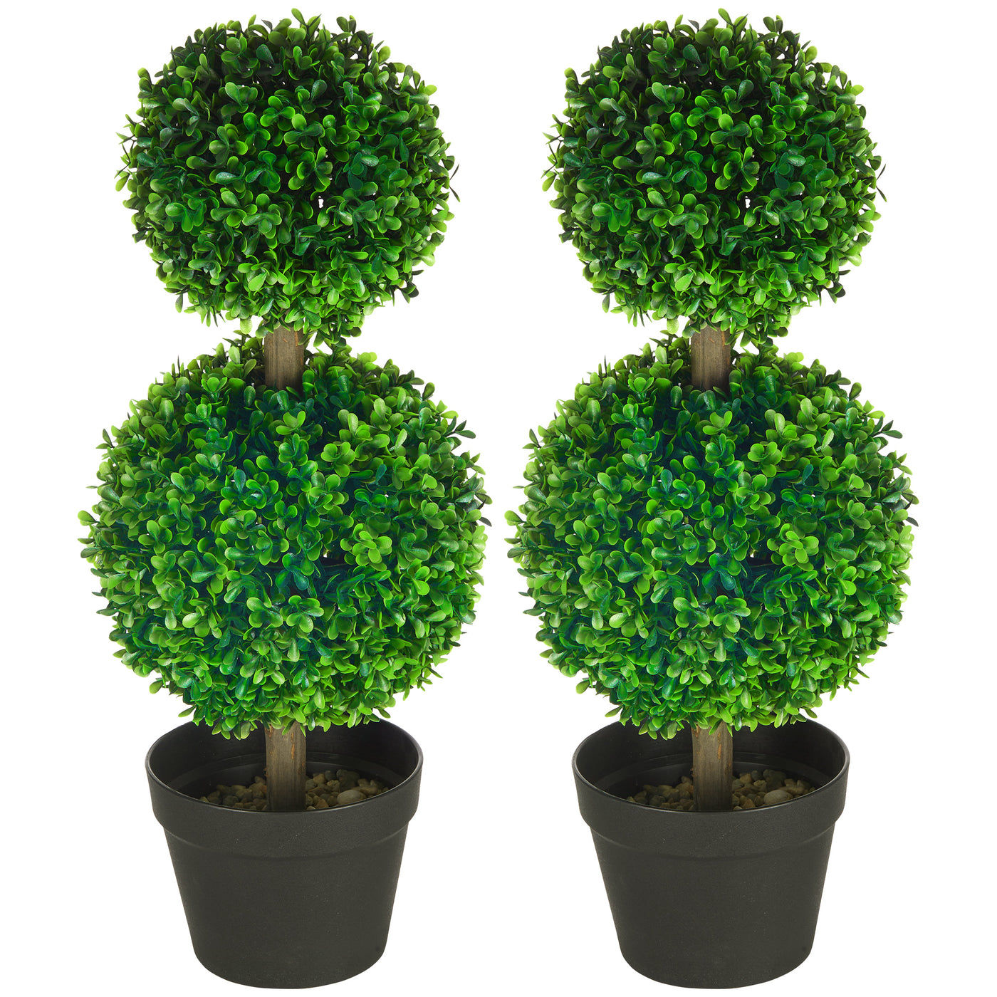 Artificial Boxwood Topiary Tree Set of 2, Faux Boxwood Ball Trees in Pot, Fake Plant for Indoor Outdoor Decor, Green