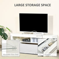 TV Stand for 55-Inch TVs, High Gloss TV Bench with LED Lights, Remote Control, Storage Drawer and Shelves, Entertainment Unit for Living Room, Bedroom, White