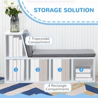 Multi-Purpose Bookshelf with 5 Cubes, 5-Cubby Bookcase with Cushioned Reading Nook and Storage Shelves, Grey