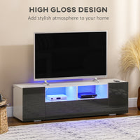 TV Stand for TVs up to 60", TV Unit with LED Lights, Storage Shelves and Cupboards, 53.9" x 13.8" x 16.5", Grey