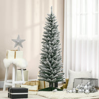 5ft Tall Pencil Artificial Christmas Tree, Holiday Décor with Snow Flocked Branches, Green