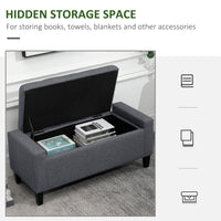 Storage Ottoman Bench, Linen Upholstered Bench with Tufted Design, Flipping Top, Dark Grey