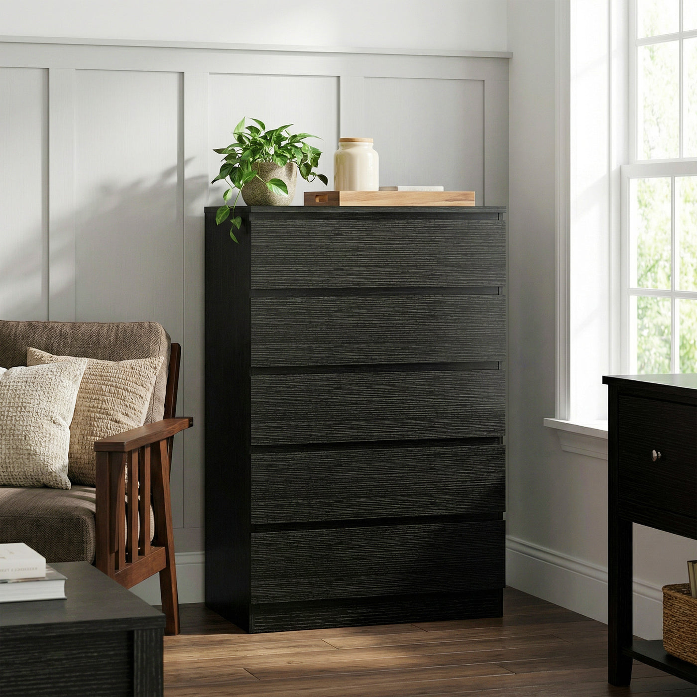 Dresser for Bedroom with 5 Drawers, Modern Chest of Drawers for Living Room, Closet, Hallway, Black