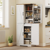 72" Kitchen Pantry Cabinet, Farmhouse Storage Cabinet with 4 Doors, Drawer, 8 Door Shelves and Adjustable Shelf, White
