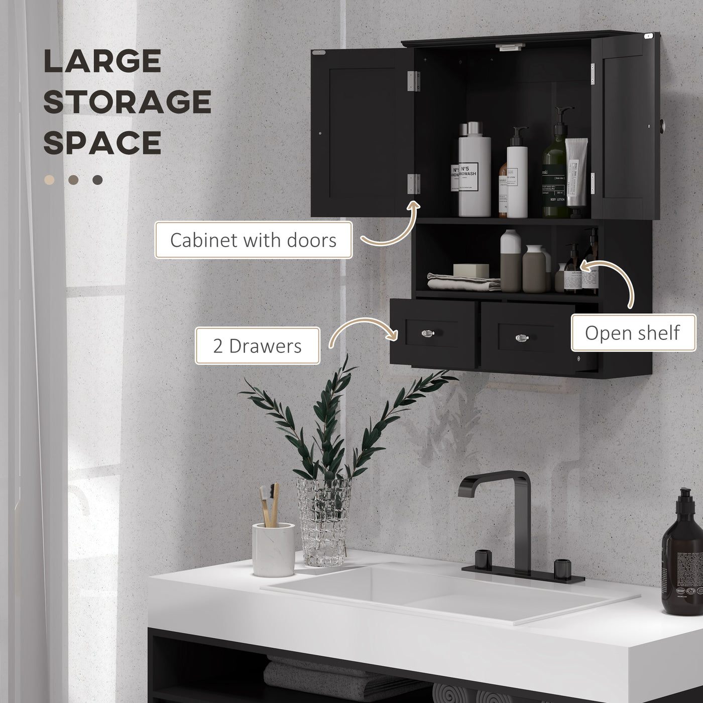 Medicine Cabinet, Bathroom Wall Cabinet with Shelf and Drawers for Hallway, Living Room, Black
