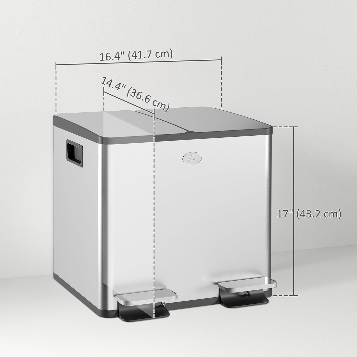 Garbage Bin, Soft-Close Trash Can with Foot Pedal, 2x4 Gallon (2x15 L) Garbage Can with Removable Inner Buckets, Silver