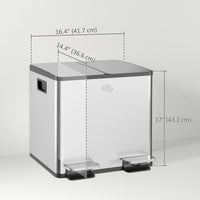 Garbage Bin, Soft-Close Trash Can with Foot Pedal, 2x4 Gallon (2x15 L) Garbage Can with Removable Inner Buckets, Silver