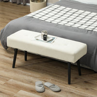 39" Upholstered Ottoman Bench, Corduroy Entryway Bedroom Bench with Padded Seat and Steel Legs for Bedroom, Cream White
