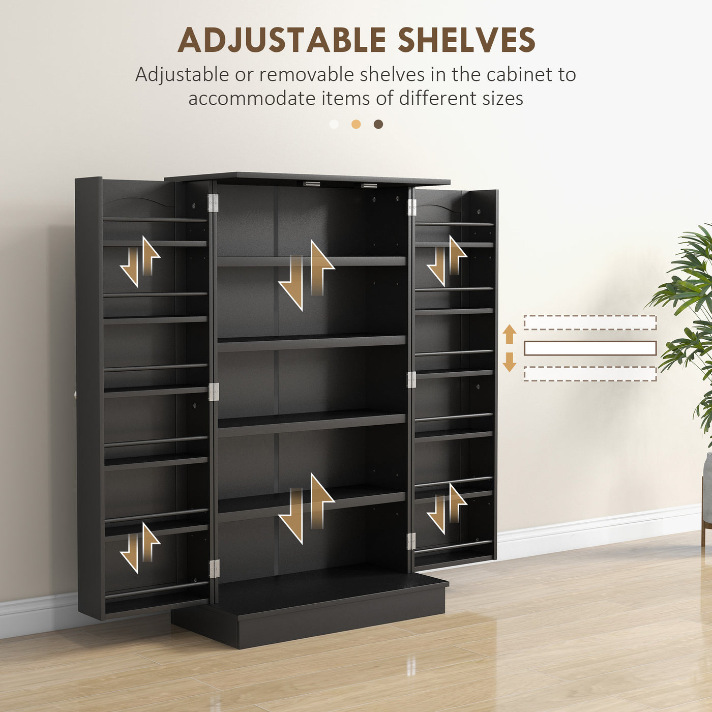 41" Kitchen Pantry Cabinet with 5-tier Shelving, 12 Spice Racks, Anti-Tipping, 2-Door Storage Cabinet with 3-Level Adjustable Shelves, Black