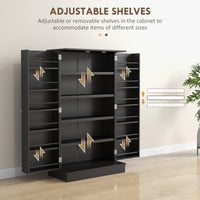 41" Kitchen Pantry Cabinet with 5-tier Shelving, 12 Spice Racks, Anti-Tipping, 2-Door Storage Cabinet with 3-Level Adjustable Shelves, Black