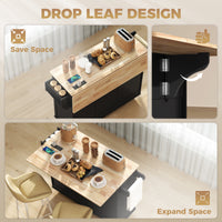Kitchen Island on Wheels with Drop Leaf, Charging Station, Rolling Kitchen Cart with Wood Top, Adjustable Shelf, Black