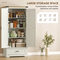 69" Tall Farmhouse Kitchen Pantry Cabinet with 2 Doors, Drawer and Adjustable Shelves, Cream White