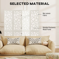 4 Panel Room Divider, 5.6 FT Lightweight Folding Privacy Screen with Geometric Pattern for Living Room, Bedroom, White