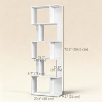 5-Tier Geometric Bookshelf, S Shaped Bookcase, Modern Freestanding Display Shelf Unit for Home Office, White