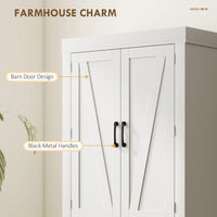 72" Kitchen Pantry Cabinet, Farmhouse Kitchen Storage Cabinet with 4 Barn Doors, 6 Door Shelves, Drawer, White