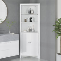 Tall Bathroom Storage Cabinet, Corner Cabinet with Doors, Linen Cabinet with Doors and 3-Tier Shelves, White