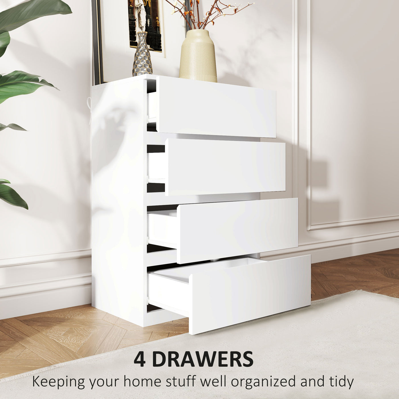 4 Drawer Chest Storage Cupboard Freestanding Drawer Unit, White