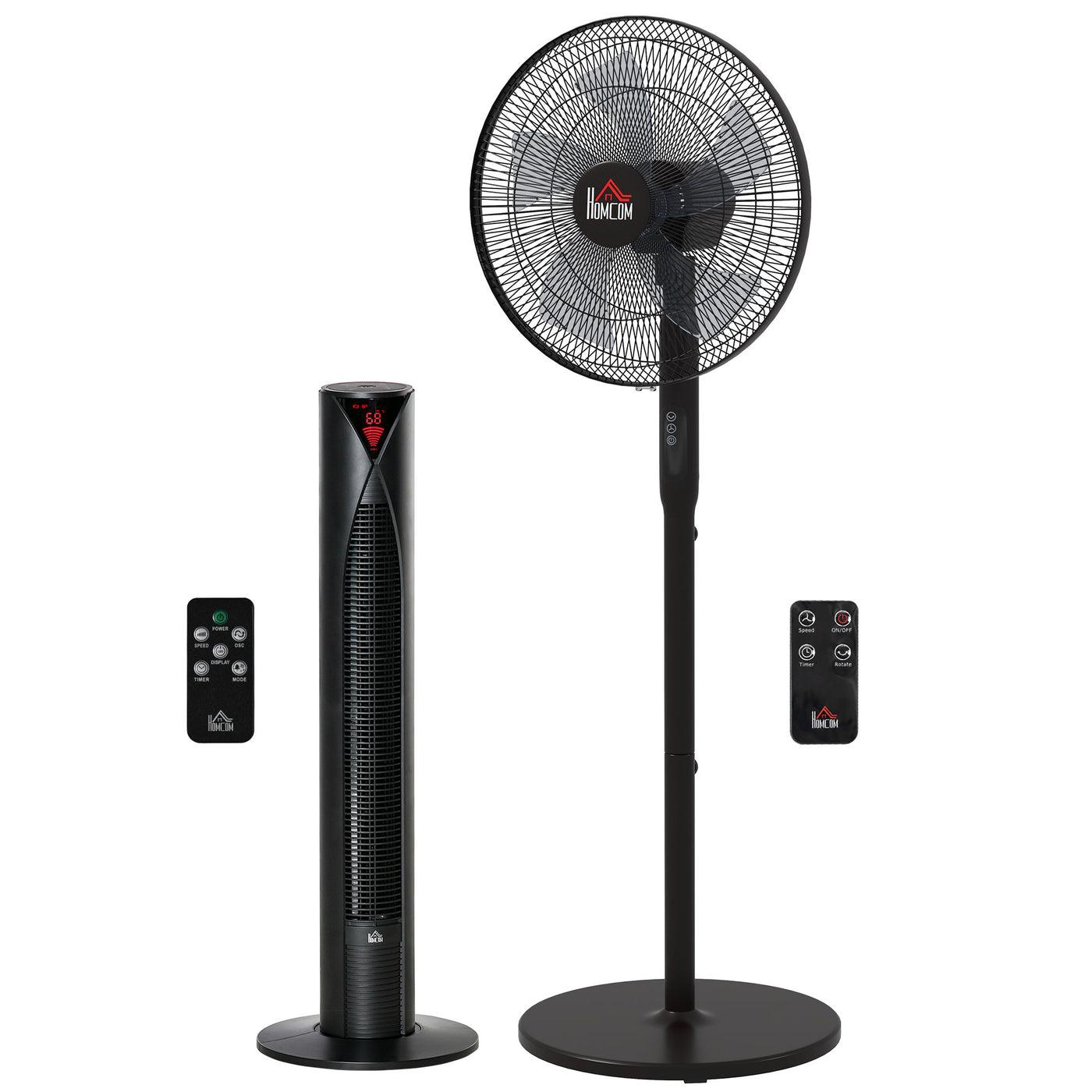 Tower Fan and 16" Pedestal Fan Set, with Remote Control, Height Adjustable, Tilted Head, Timer, Oscillating Standing Fan, Stand Floor Fans for Bedroom, Black