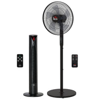 Tower Fan and 16" Pedestal Fan Set, with Remote Control, Height Adjustable, Tilted Head, Timer, Oscillating Standing Fan, Stand Floor Fans for Bedroom, Black