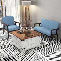 Accent Chairs with Cushioned Seat, Upholstered Linen-Feel Armchair with Adjustable Feet for Bedroom, Living Room, Blue